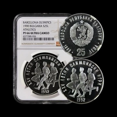 BULGARIA. 1990, 25 Leva, Silver - NGC PF66 - Barcelona Olympics, Athletics, Run - Image 1 of 4