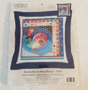 Candamar Designs Counted Cross Stitch Kit Rainbow Rooster Pillow Picture #51334  - Picture 1 of 6