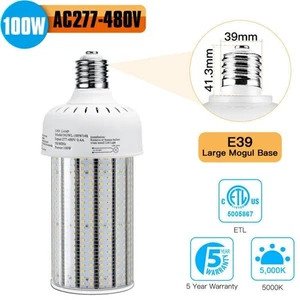 LED Ceiling Corn Light Bulb 100W 6000K 15000LM 480V E39 Garage Porch Yard Barn - Picture 1 of 12