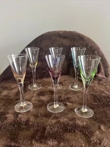 5 3/4" Multicolor Crystal Cordial Cocktail Glasses set of 6 - Picture 1 of 7