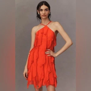 NWT BHLDN Anthropologie Farrah Halter Ruffle Mini Large - Picture 1 of 11