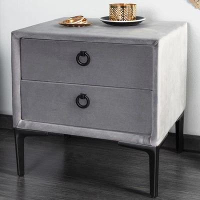 Eleganter Nachttisch COSMOPOLITE 45cm silbergrau Samt zwei Schubladen Tisch - Bild 1 von 4
