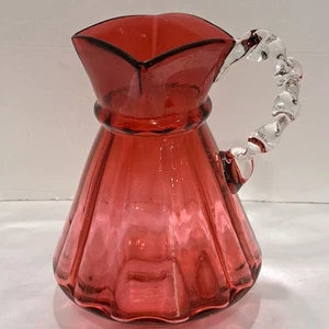 Ruby/Cranberry 1880's Handblown Art Glass Pitcher with Applid Applied Handle - Picture 1 of 9