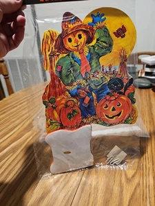 Vintage Halloween Stanzform mit Krepp Papierkürbis Vogelscheuche Kürbis schwarze Katze - Bild 1 von 4