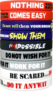 12 Pack Motivational Wristbands for Men, Women & Teens, 12x8” multi-color  - Image 1 of 4