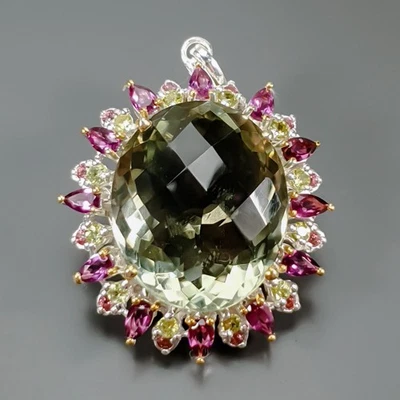 Handmade 40ct+ Natural Green Amethyst Pendant 925 Sterling Silver  /NP51020 - Image 1 of 4