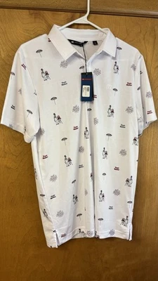 NUEVO CON ETIQUETAS Camisa Polo de Golf Travis Mathew Para Hombres Talla Mediana “Fiesta de Vecindario” Nueva con Etiquetas Foto 1 de 3