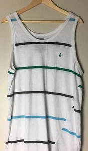 Volcom Shirt Tank Top White Short Sleeve Crew Neck Striped VOLCOM Tank Top L - Picture 1 of 4