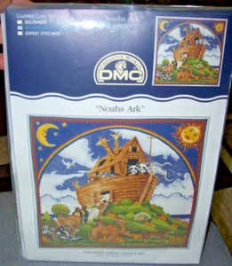NEW ~ NOAHS ARK Counted Cross Stitch DMC Kit ~ #18 count ~ Animals Bible Story - Picture 1 of 2