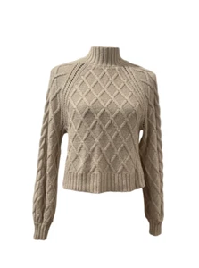 NUEVO SIN ETIQUETAS Agotado American Eagle Suave Nude Crema Cableado Cuello Simulado Suéter Recortado S - Imagen 1 de 5