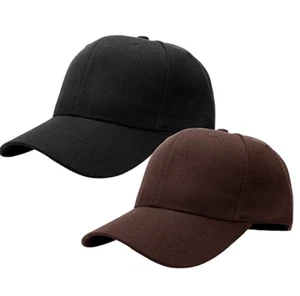 2pc Solid Plain Baseball Cap Trucker Blank Hat Men Women Adjustable Size BK BN - Picture 1 of 8