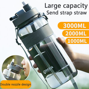 3000ml Straw Water Cup Bottle Plastic Belt Rope Outdoor Water Replenishment F