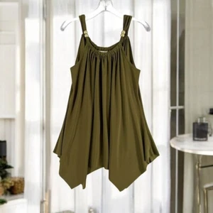 Top túnica vintage estilo norte para mujer talla M verde oliva sin mangas con pañuelo - Imagen 1 de 10
