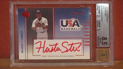 Tarjeta autógrafa roja de béisbol Huston Street 2003 de Estados Unidos BGS 8,5 automática 9. Foto 1 de 2