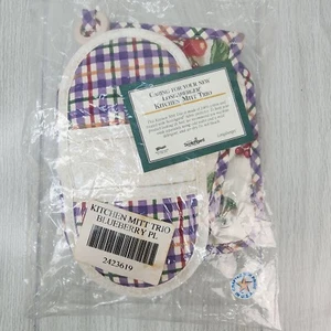 NOS Longaberger Kitchen Mitt Trio Blueberry Plaid 2423619 3 Pieces Unopened - Picture 1 of 7