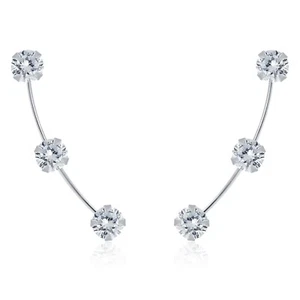925 Sterling Silver Clear CZ Cubic Zirconia Triple Round Curved Bar Ear Climber - Bild 1 von 2