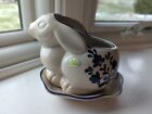 Vintage CDP Natural Whiteclay Handcrafted Pottery Rabbit Bunny Planter W/Plate