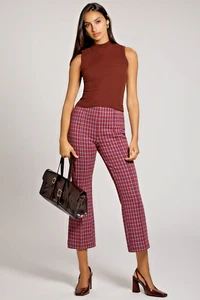 NWT ANTHROPOLOGIE MAEVE MARGOT KICK FLARE STRETCH CROP PANTS RED PLAID MOTIF M - Picture 1 of 6