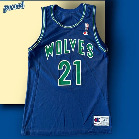 Vtg 90's Minnesota Timberwolves Kevin Garnett Champion Jersey Size 40 Medium Cover