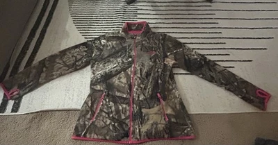 Jaqueta camuflada de caça Mossy Oak MÉDIA zíper de lã rosa floresta feminina - Imagem 1 de 4