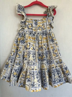 Tommy Bahama 4T Niñas Pequeñas Floral En Niveles Algodón Solero Volantes Azul Holandés Foto 1 de 4