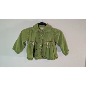 Lemon Girls Green Corduroy Jacket Size 3T Ruffled Trim, Button Front100% Cotton - Picture 1 of 5