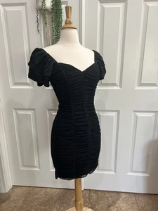 Y2K Glam Goth Witchy Rüschen Kleid Gr. S schwarz Spitze Mesh figurbetont Rüschenärmel - Bild 1 von 9