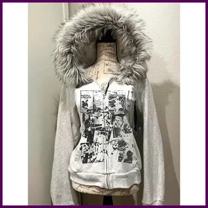 Chaqueta con capucha gris de lana sintética con doble cremallera para mujer cintura delgada con capucha - Imagen 1 de 30