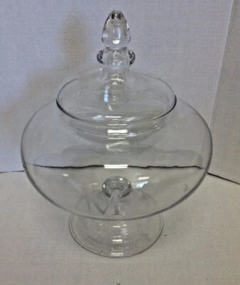 Tarro de almacenamiento voluminoso Pottery Barn vidrio grabado M tapa pequeña cocina Foto 1 de 3