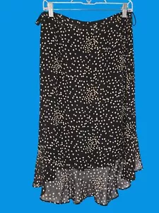Talbots Petites Größe 10 schwarz gepunktet Seide Rüschensaum asymmetrischer Rock - Bild 1 von 6