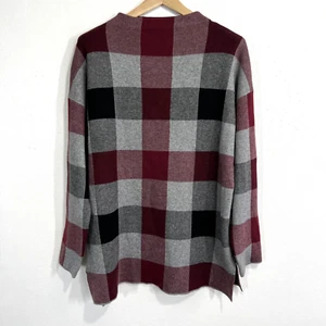 Tahari Mock Neck Pullover Damen Gr. XL grau/rot kariert Pulli Tartan Strick Top - Bild 1 von 9