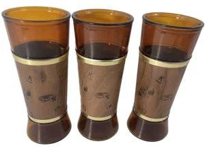 Juego de 3 vasos ámbar Siestaware tema occidental Tiki cubiertas de madera de nogal - Imagen 1 de 5