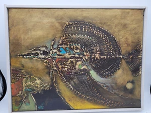 Paul Raclé (1932-2019) Quadro pesce astratto fossile, firmato/datato '62 - Foto 1 di 15