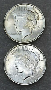 1924 Peace Silver Dollar Choice BU Bright & Frosty Luster lot of 2 coins #P9 - Picture 1 of 2