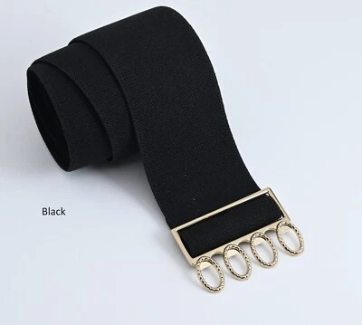 Women Elastic Stretch 2 inch(#51G) belt Gold color Interlock Buckle, 25-43" USA. - Image 1 of 4