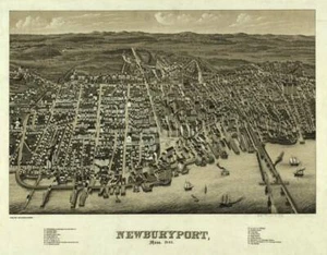 Poster - Newburyport MA Vintage Pictorial Map (1880) Print Reproduction, 4 Sizes - Picture 1 of 21