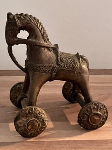 Vintage Antique Brass Horse on Wheels 4.5" INDIA TEMPLE TOY Collectible - Picture 1 of 18