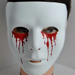 Vintage Bleeding Eyes Creepy Halloween White Mask - Picture 1 of 9