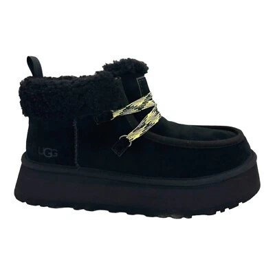 UGG FUNKARRA CABIN CUFF 黑色麂皮绒系带踝靴女式 US 8 码 — 第 1/4 张图片