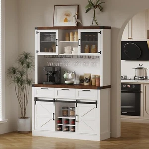 Tall Coffee Bar Cabinet Farmhouse Buffet Cabinet Kitchen Buffet Home - Picture 1 of 5