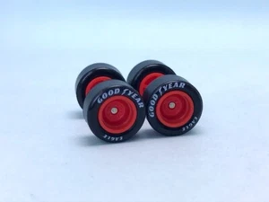 R161 Hotwheels 1/64 Real riders# Slotted Red 12mm Good Years Short Rubber Wheels - Picture 1 of 4