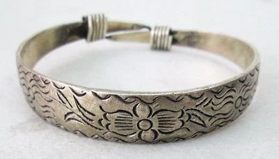Pulsera Old Hmong Hill Tribe Unisex Plata Diseño Floral Foto 1 de 3