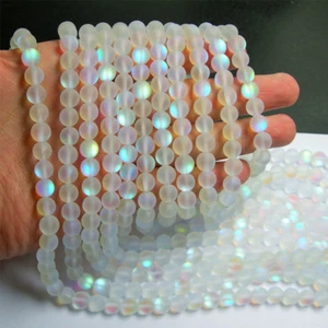 8mm Mystic Aura Quartz Gemstone Loose Beads Holographic Quartz Matte 1 Strand - Picture 1 of 4