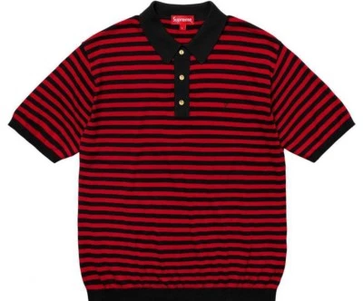 Supreme в полоску трикотажа поло красный черный размер средний SS18 с воротником рубашка коробка логотип - Изображение 1 из 4