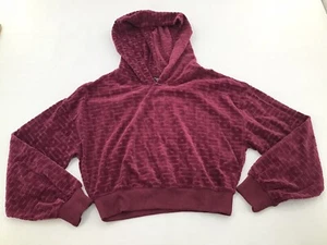 GUESS Womens Velour Logo Cropped Hoodie Burgundy Size Small - Picture 1 of 6