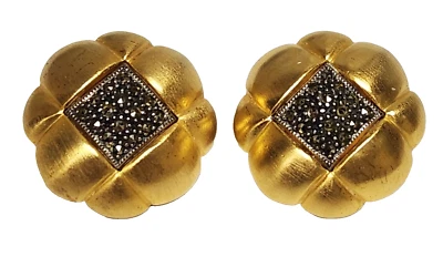 Pendientes de clip Judith Jack Marcasita tono oro cepillado 1" clásico ambiente retro Foto 1 de 4