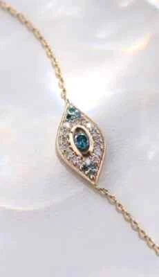 Синий бриллиант круглый 1,5 карат Lab создал сглаз браслет 14K желтое золото покрытием - Изображение 1 из 4