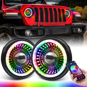 Pair 7'' Inch Round LED Headlights RGB Halo DRL HI/LO For 2003-2007 Jeep Liberty - Picture 1 of 10