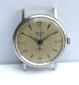 Vintage HENO Junior Incabloc 17j. Men's Wristwatch Stainless Steel AS1686 34mm - Picture 1 of 11