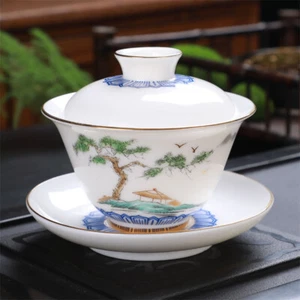 Gaiwan 180ml Great Jade Porcelain Tea Bowl Chinese Tureen Tea Brewer Cup Saucer - Picture 1 of 11